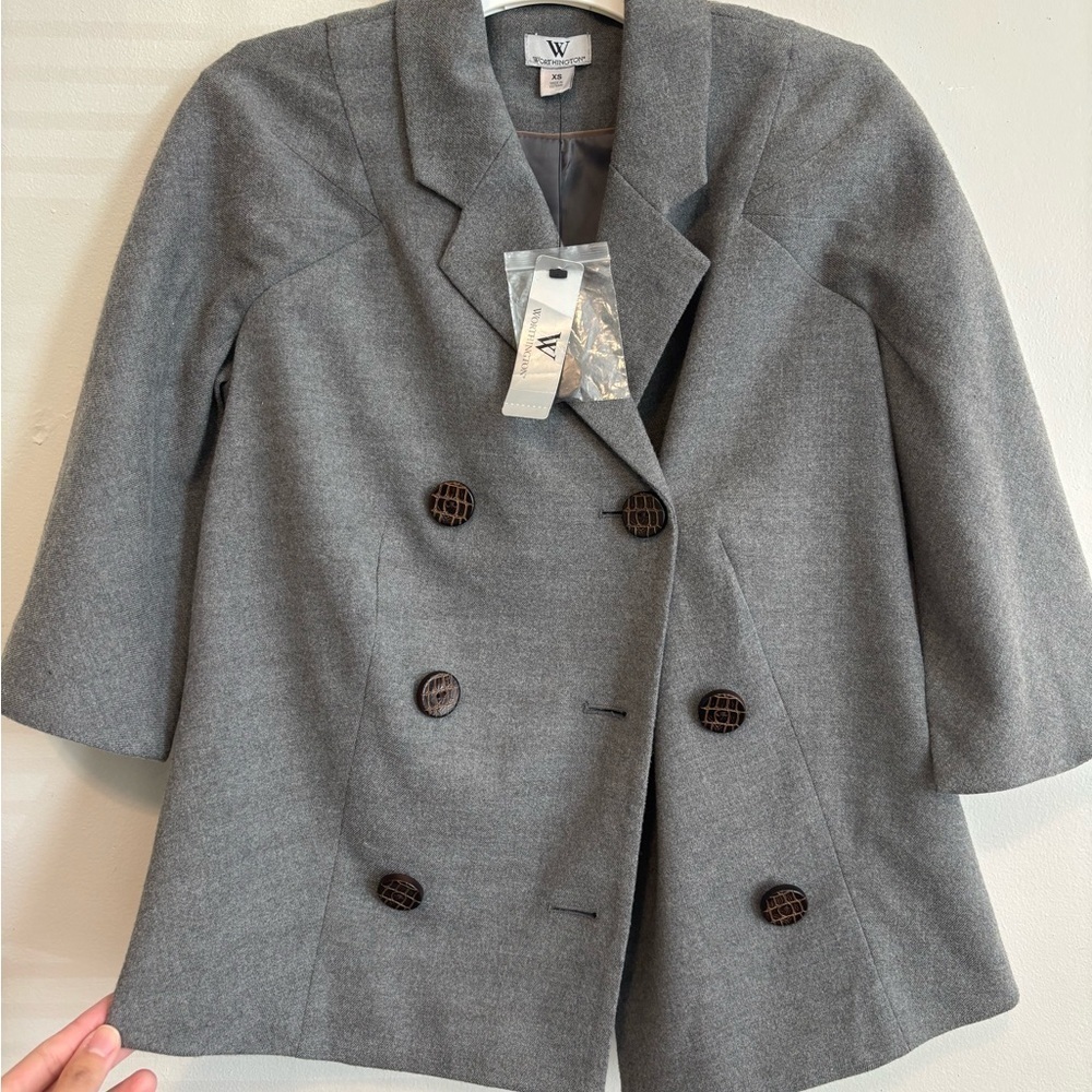 Gray Button Down Office Siren Top with‎ Cape - Size Extra Small